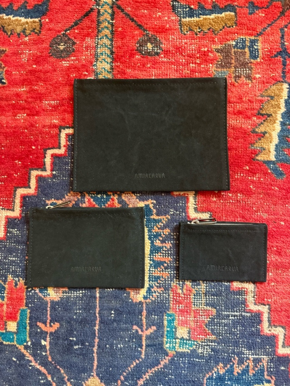 AMIACALVA Black Washed Canvas Pouch x3 - Set of Three Pouches - $174 La Garonne